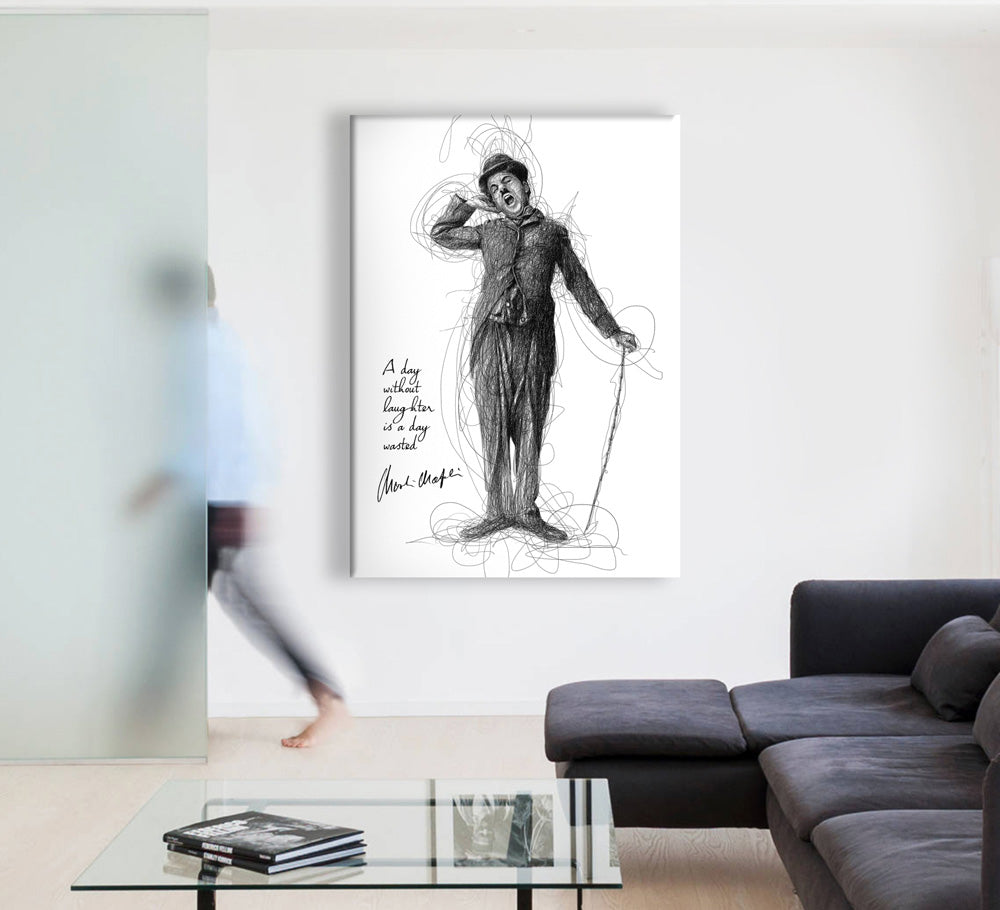 Charlie Chaplin - A Day Without Laugther - Quadro Canvas su telaio in legno - PlastiWood (14553359)