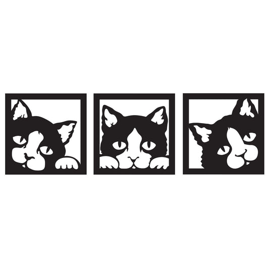 Quadro Trittico Gatti neri traforati Cat 48 x 144 cm - PlastiWood